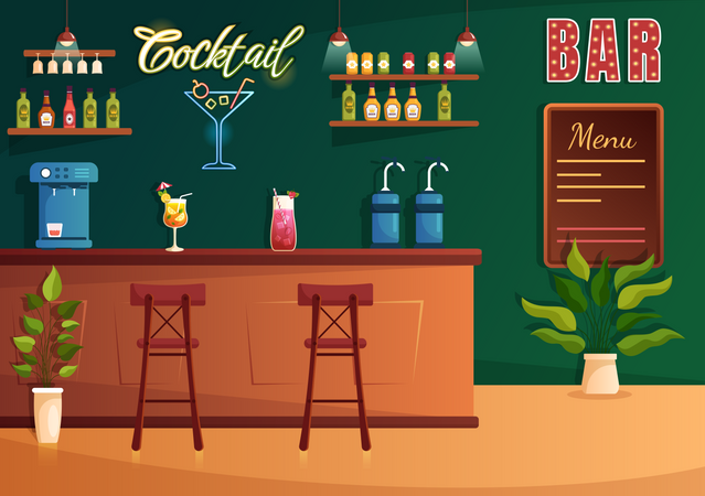 Nightclub with Cocktail Bar Illustration
