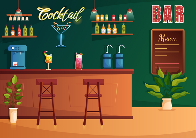 Nightclub with Cocktail Bar  Illustration