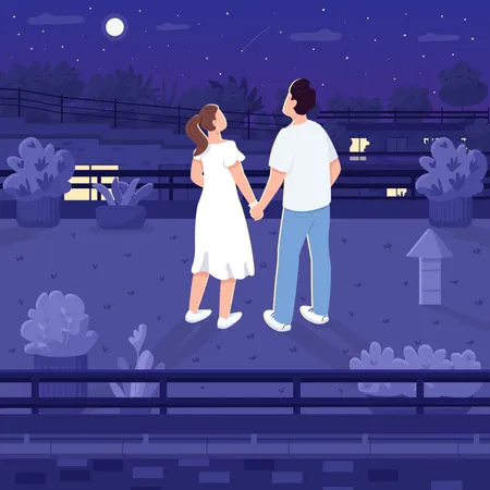 Nighttime roof date  Illustration