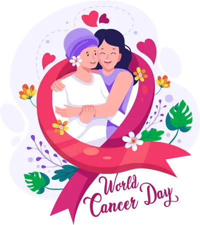 Niña abraza con amor a su madre que tiene cáncer  Ilustración