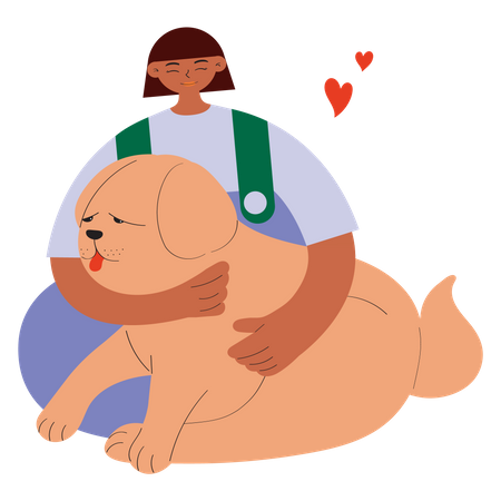 Chica abrazando a perro  Ilustración