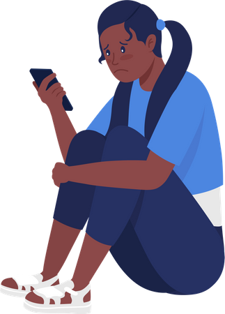 Chica adolescente triste mirando el teléfono  Ilustración
