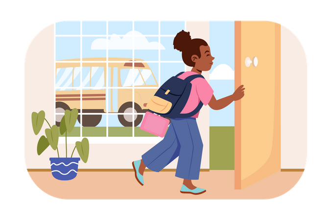 Niña africana yendo a la escuela  Ilustración