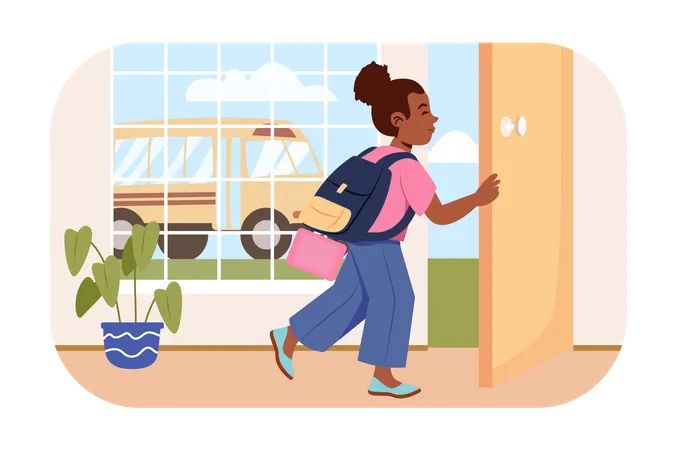 Niña africana yendo a la escuela  Ilustración