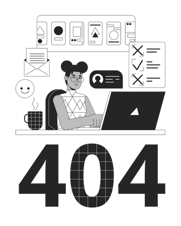 Chica afroamericana con muchas tareas error 404  Ilustración