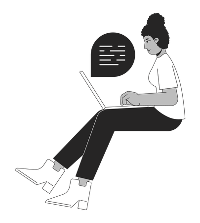 Chica afroamericana escribiendo en la computadora  Ilustración