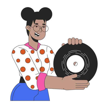 Chica afroamericana mostrando disco de vinilo  Ilustración