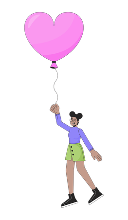 Niña afroamericana volando con globo en mano  Ilustración