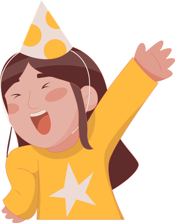 Niña alegre con sombrero de cumpleaños  Ilustración