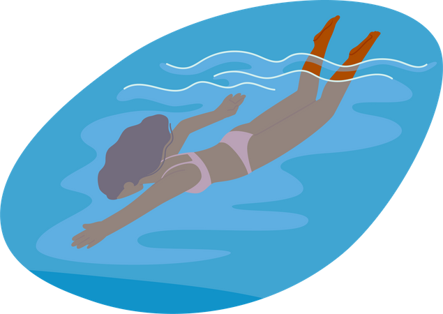 Chica alegre nadando en el mar refrescante  Ilustración