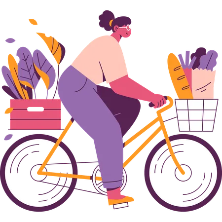 Chica anda en bicicleta  Ilustración