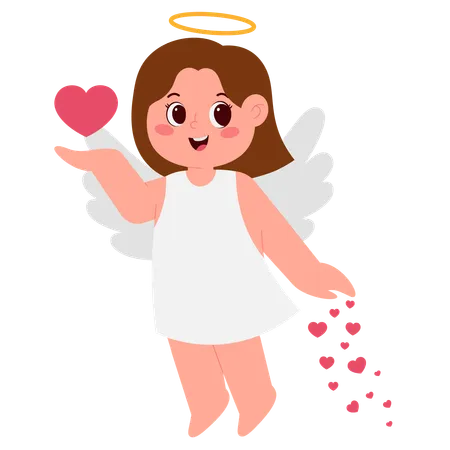 Niña ángel con amor volador  Ilustración