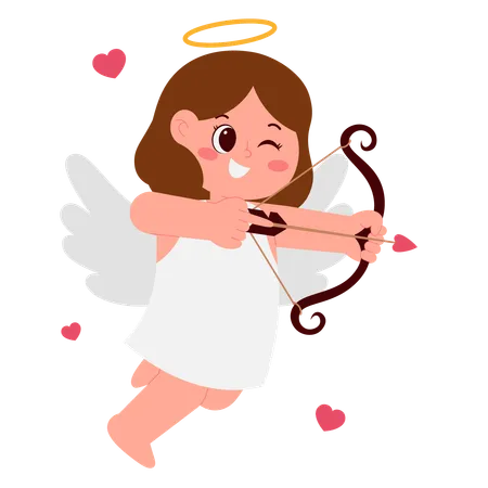 Chica ángel con arco y flecha  Ilustración