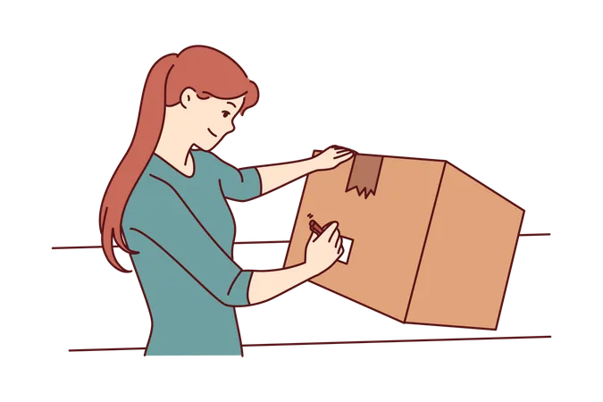 Chica escribe en la caja  Ilustración