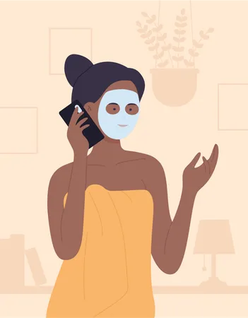 Chica aplicando mascarilla y hablando por móvil  Illustration