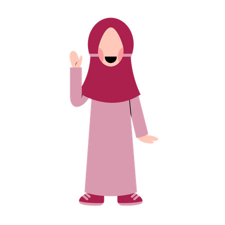 Chica árabe agitando la mano  Ilustración