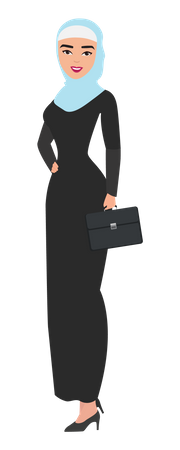 Chica árabe de pie con maletín  Ilustración