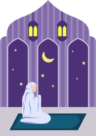 Chica árabe haciendo oración  Ilustración