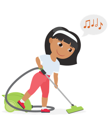 Niña aspirando el piso  Ilustración