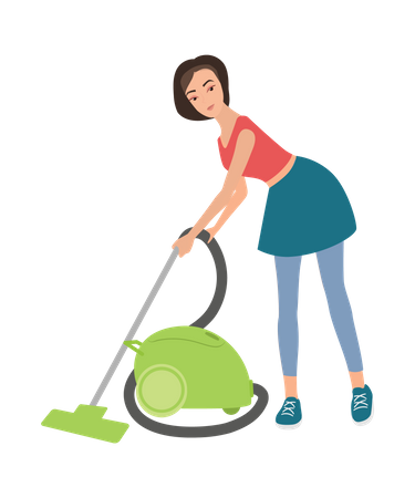 Niña aspirando el piso  Ilustración