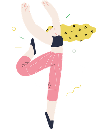 Chica bailando y disfrutando de la felicidad.  Ilustración