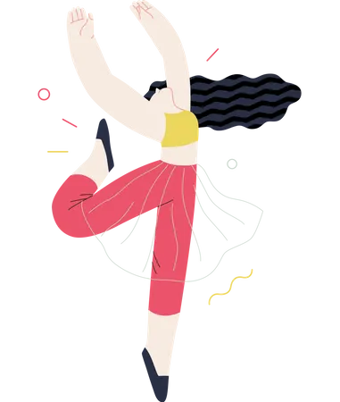 Chica bailando y disfrutando de la felicidad.  Ilustración