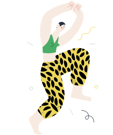 Chica bailando y sintiéndose alegre.  Ilustración