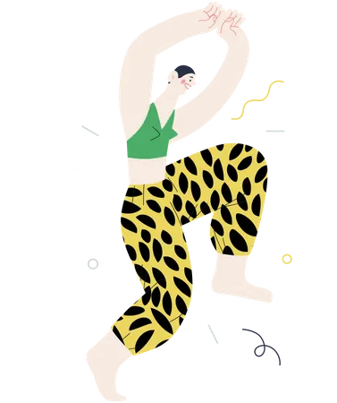 Chica bailando y sintiéndose alegre.  Ilustración