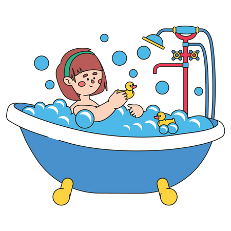 Niña bañándose en la bañera  Ilustración