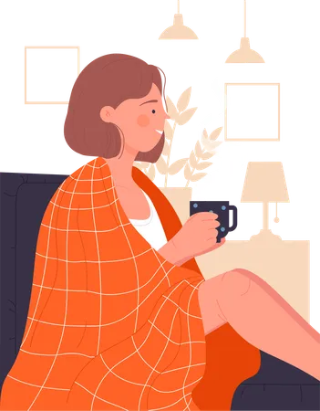 Chica bebiendo café caliente  Ilustración