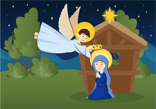 Niña bendecida por un ángel  Ilustración