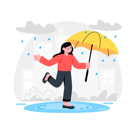 Niña dando la bienvenida a la lluvia  Ilustración