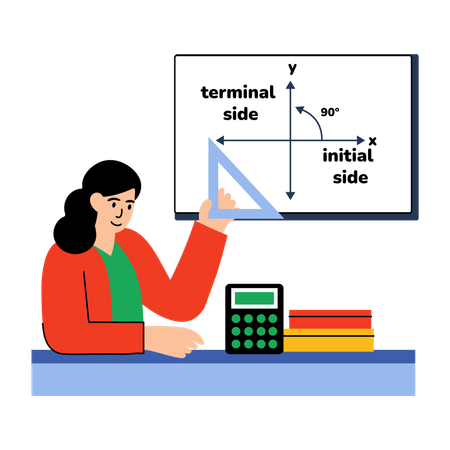 Niña calculando ángulos usando una escuadra  Ilustración