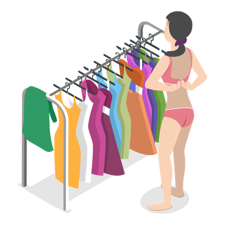 Chica cambiándose de ropa en el vestuario  Ilustración