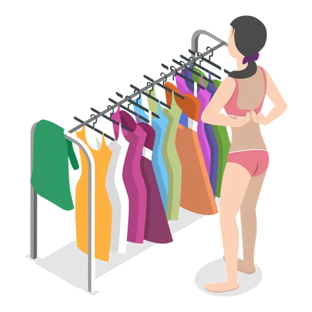 Chica cambiándose de ropa en el vestuario  Ilustración