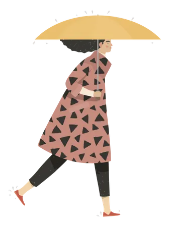Niña caminando con paraguas  Ilustración