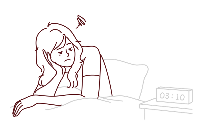 Chica cansada viendo el despertador  Ilustración