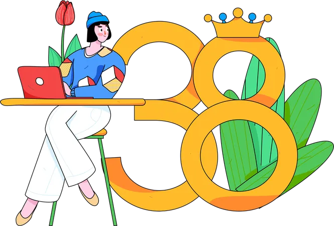 Una joven celebra el día 38 de la mujer.  Ilustración