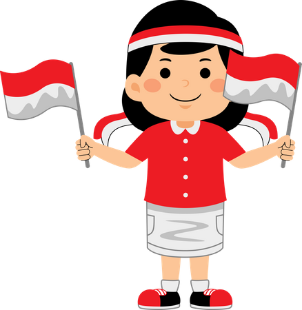 Niña celebra el Día de la Independencia de Indonesia  Ilustración