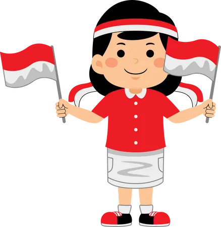 Niña celebra el Día de la Independencia de Indonesia  Ilustración