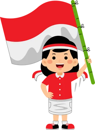 Niña celebra el Día de la Independencia de Indonesia  Ilustración