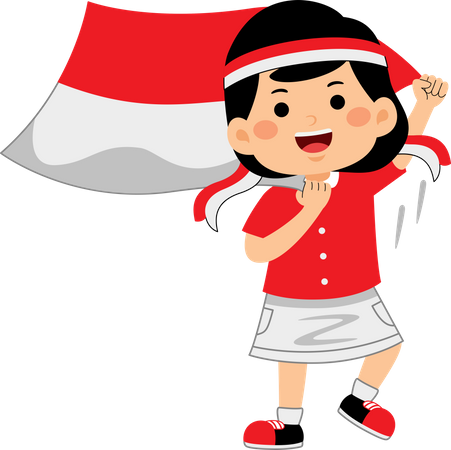 Niña celebra el Día de la Independencia de Indonesia  Ilustración