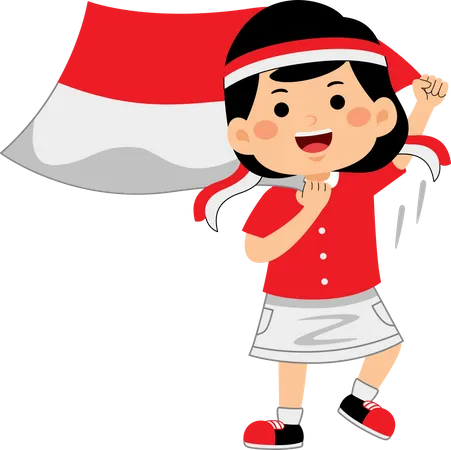 Niña celebra el Día de la Independencia de Indonesia  Ilustración