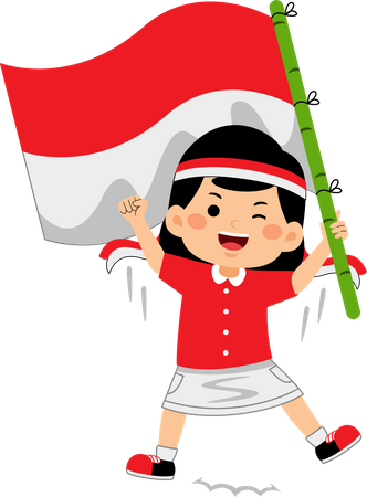 Niña celebra el Día de la Independencia de Indonesia  Ilustración