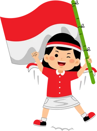 Niña celebra el Día de la Independencia de Indonesia  Ilustración