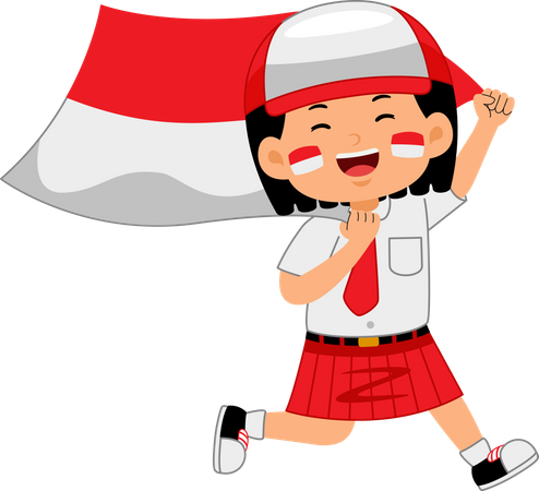 Niña celebra el Día de la Independencia de Indonesia  Ilustración