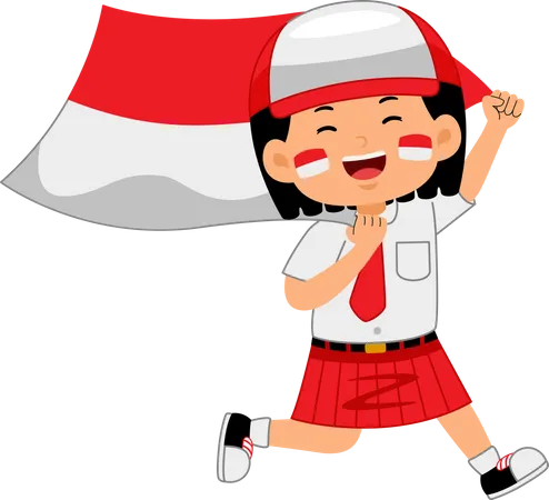 Niña celebra el Día de la Independencia de Indonesia  Ilustración