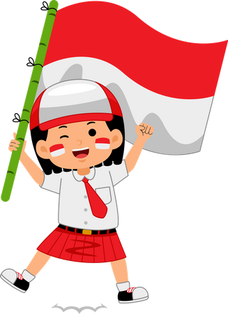 Niña celebra el Día de la Independencia de Indonesia  Ilustración