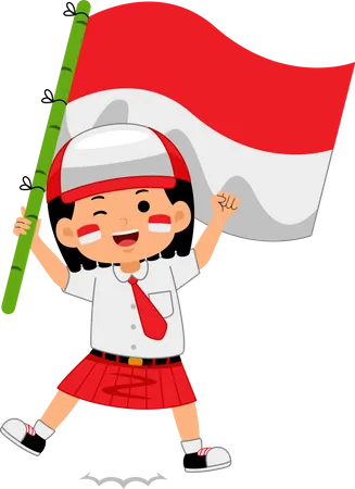 Niña celebra el Día de la Independencia de Indonesia  Ilustración