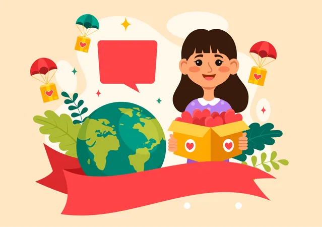 Niña celebra el Día Internacional de la Solidaridad Humana  Ilustración